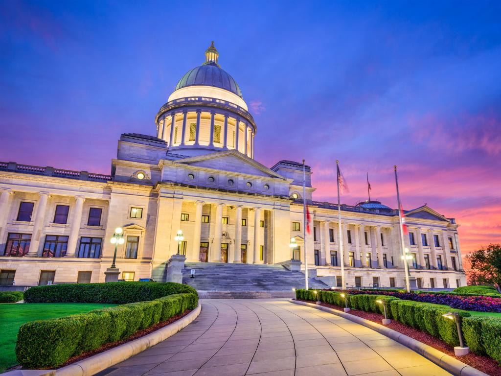 Little Rock, Arkansas, USA at the state capitol at sunset.