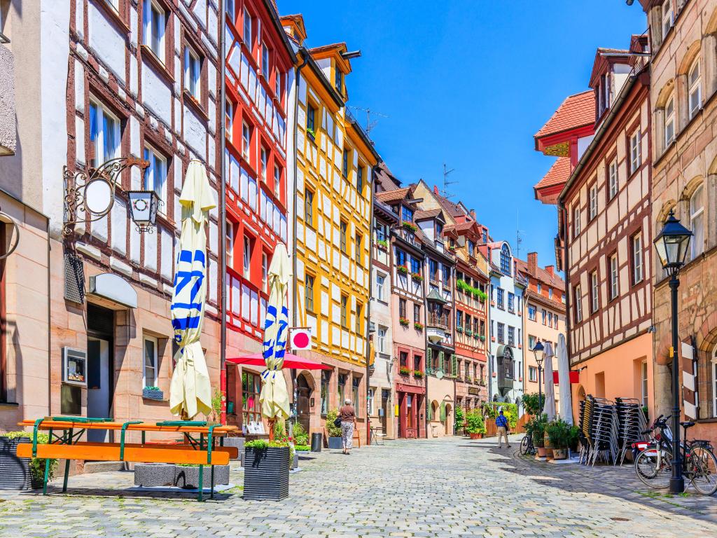 Nuremberg, Germany. Half timbered Houses in Nuremberg. Weissgerbergasse.