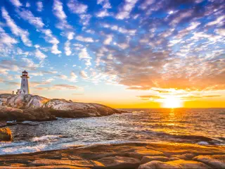 Peggy's cove lighthouse sunset ocean view landscape in Halifax, Nova Scotia