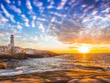 Peggy's cove lighthouse sunset ocean view landscape in Halifax, Nova Scotia
