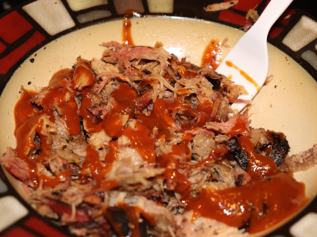 South Carolina BBQ style with ketchup-based sauce in Charleston