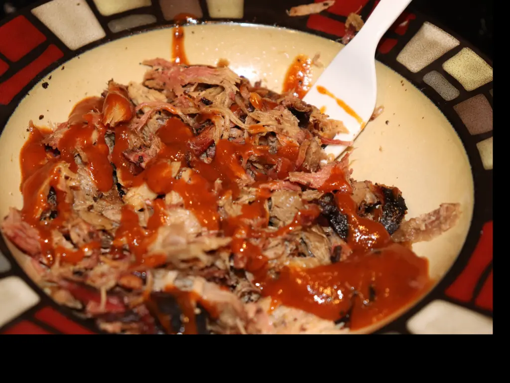 South Carolina BBQ style with ketchup-based sauce in Charleston