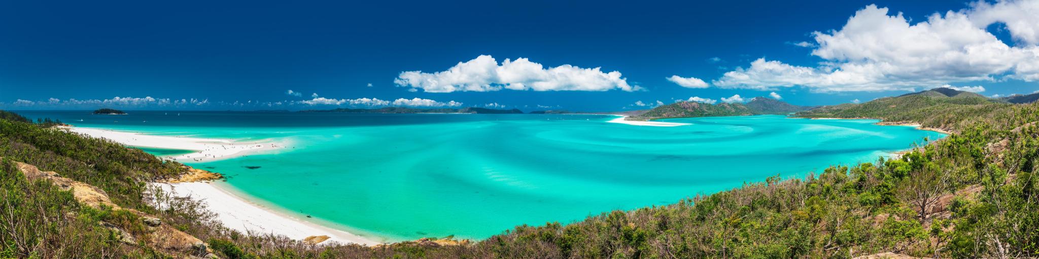 Panoramic view of Whitehaven Beach in the Whitsunday Islands, Queensland Australia