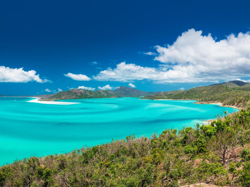Panoramic view of Whitehaven Beach in the Whitsunday Islands, Queensland Australia