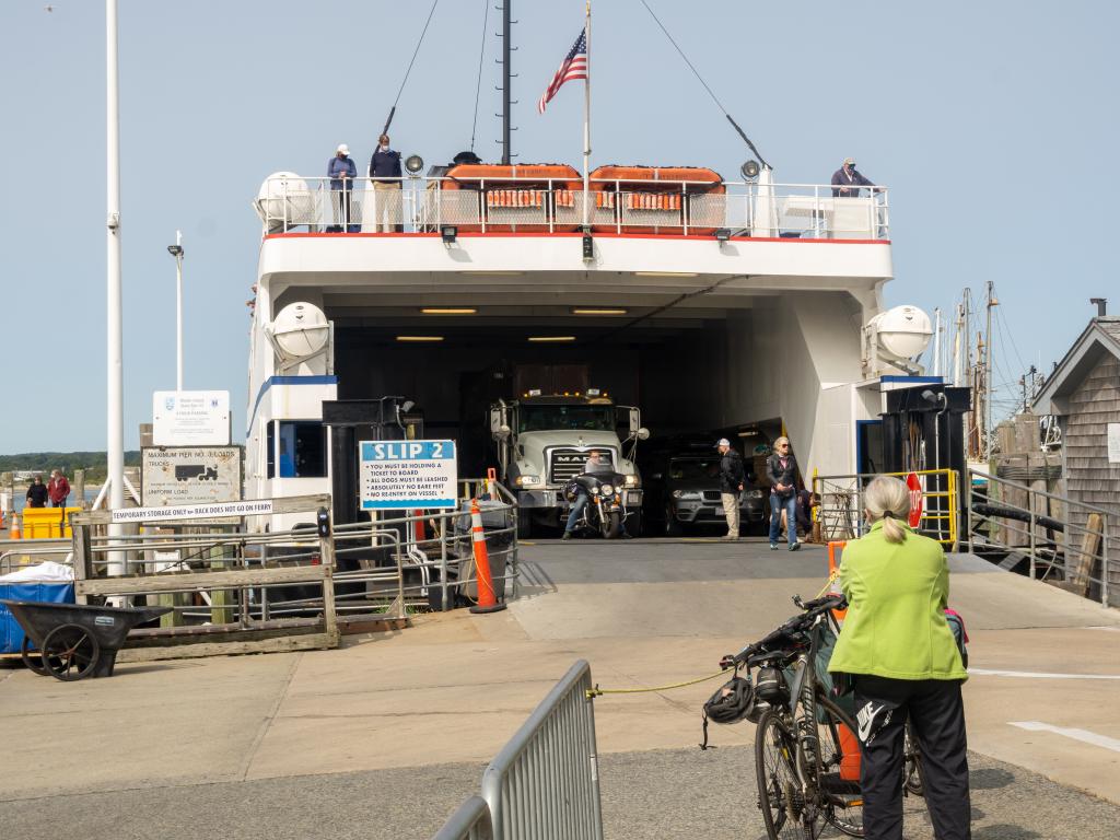 Cars and passengers boarding the Block Island Ferry at Point Judith, Rhode Island.