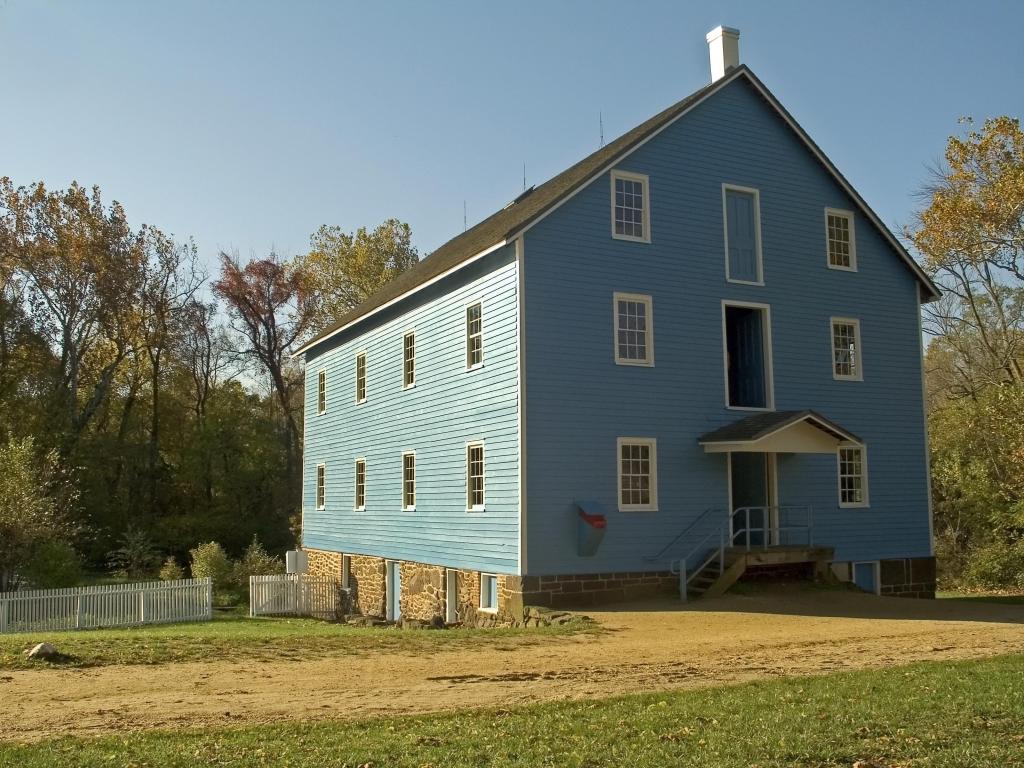 The old grist blue mill and grounds at Historic Walnford in New Jersey