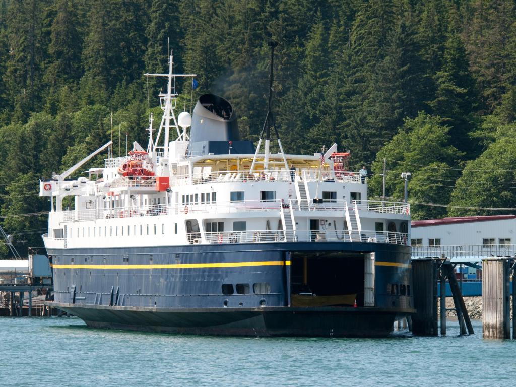 A ferry docked in Juneau, Alaska.