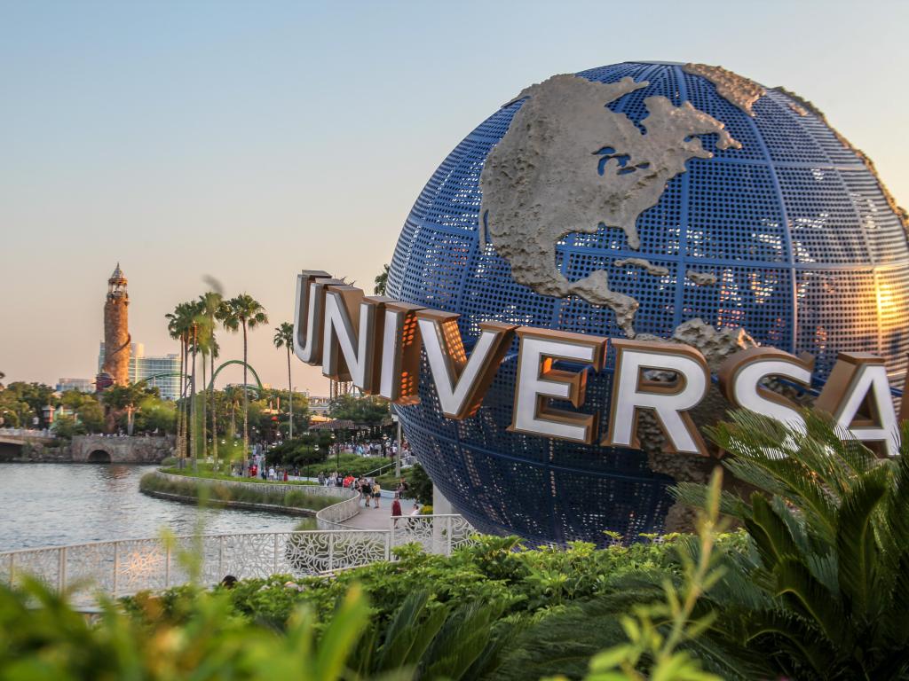 Orlando, Florida, USA taken at the famous globe of planet Earth, icon on Universal Studios, the logo and the typography of the word "Universal", symbol of one of the city's major theme parks.