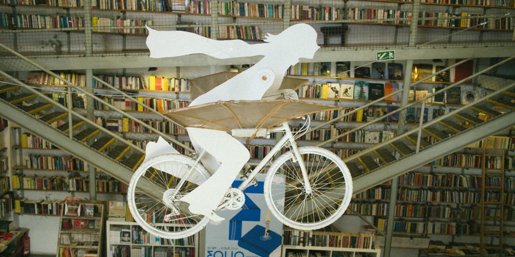 Decoration inside Livraria Ler Devagar bookstore in Lisbon, Portugal