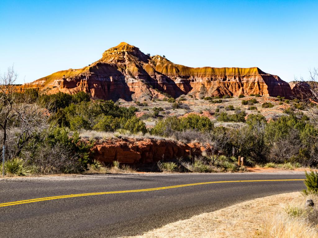 State Highway Park Road 5 passing through Palo Duro Canyon State Park near Amarillo, Texas