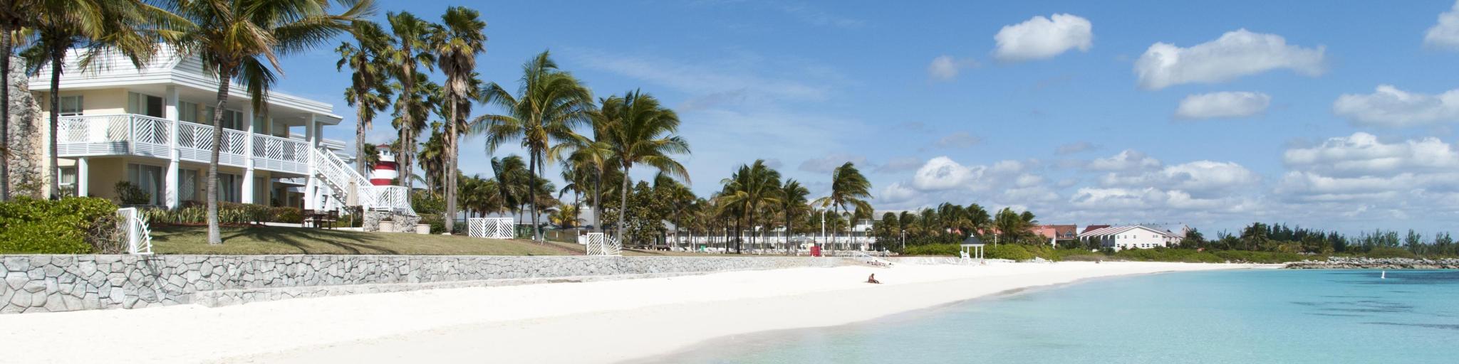 The empty Lucaya Beach in Freeport town on Grand Bahama island.