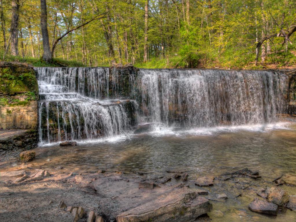 Big Woods State Park, Minnesota, USA with a great waterfall and trees behind.