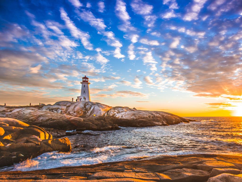 Peggy's cove lighthouse sunset ocean view landscape in Halifax, Nova Scotia