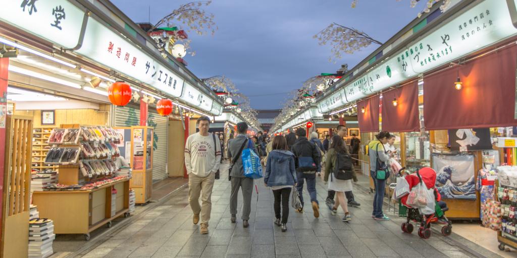 People walking down Nakamise Shopping Street, Tokyo 