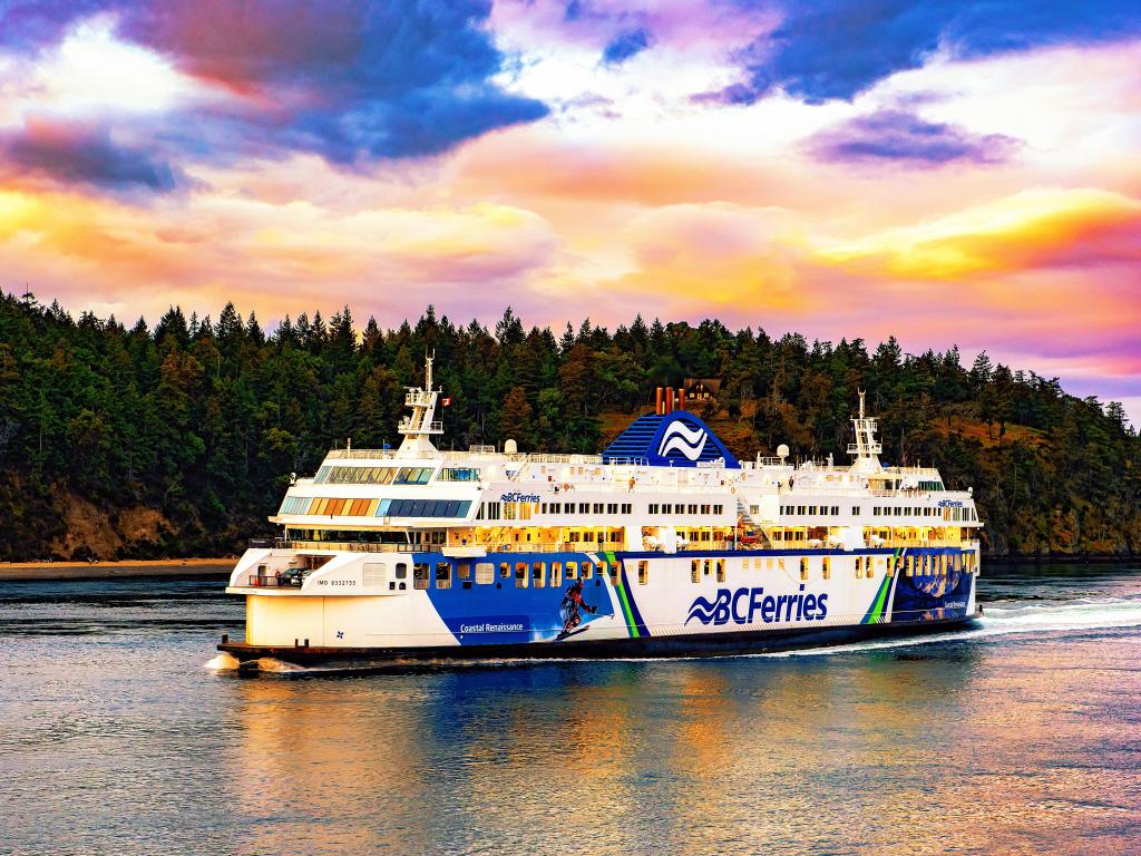 The car ferry that travels between Vancouver and Victoria during sunset