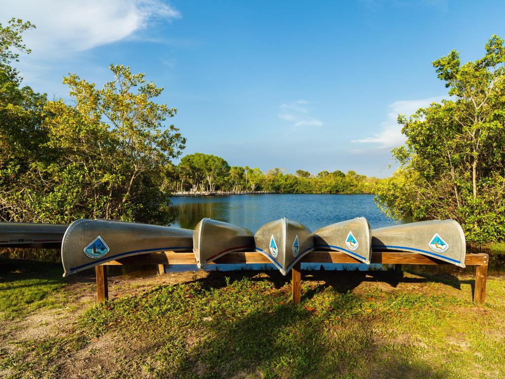 Canoes ready for rental at the Collier-Seminole state park