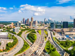 Atlanta, Georgia, USA Downtown Skyline Aerial Panorama.