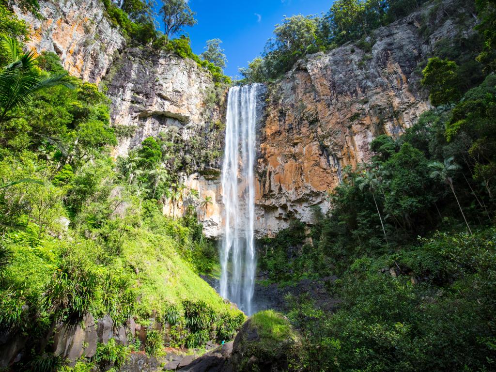 Purling Brook Falls in Springbrook National Park on a sunny autumn day