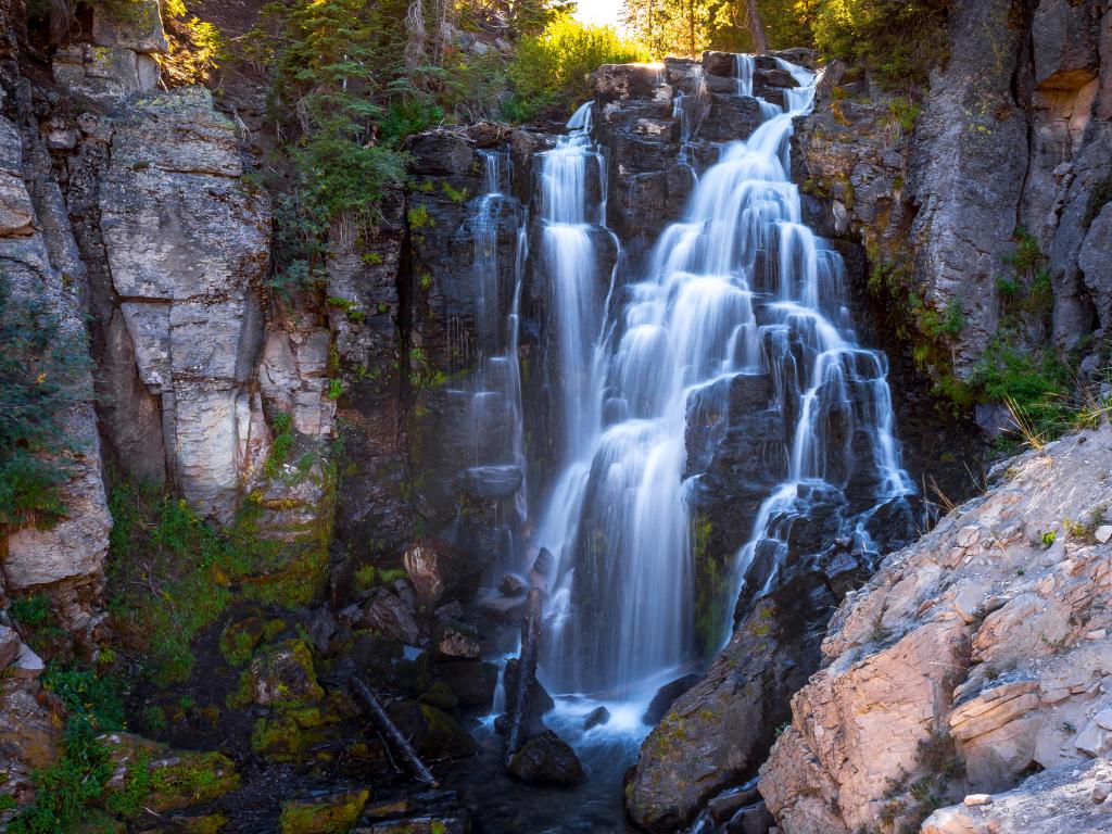 Beautiful waterfall on a rock cliff in Lassen Volcanic National Park