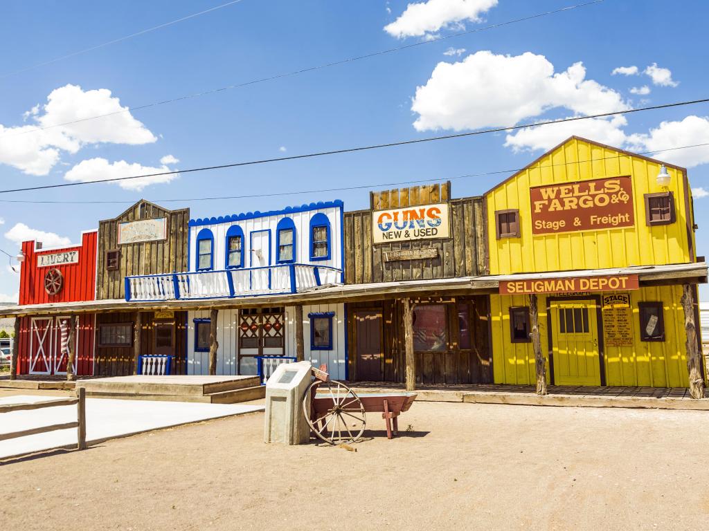 Colorful Western store fronts and bank in Seligman