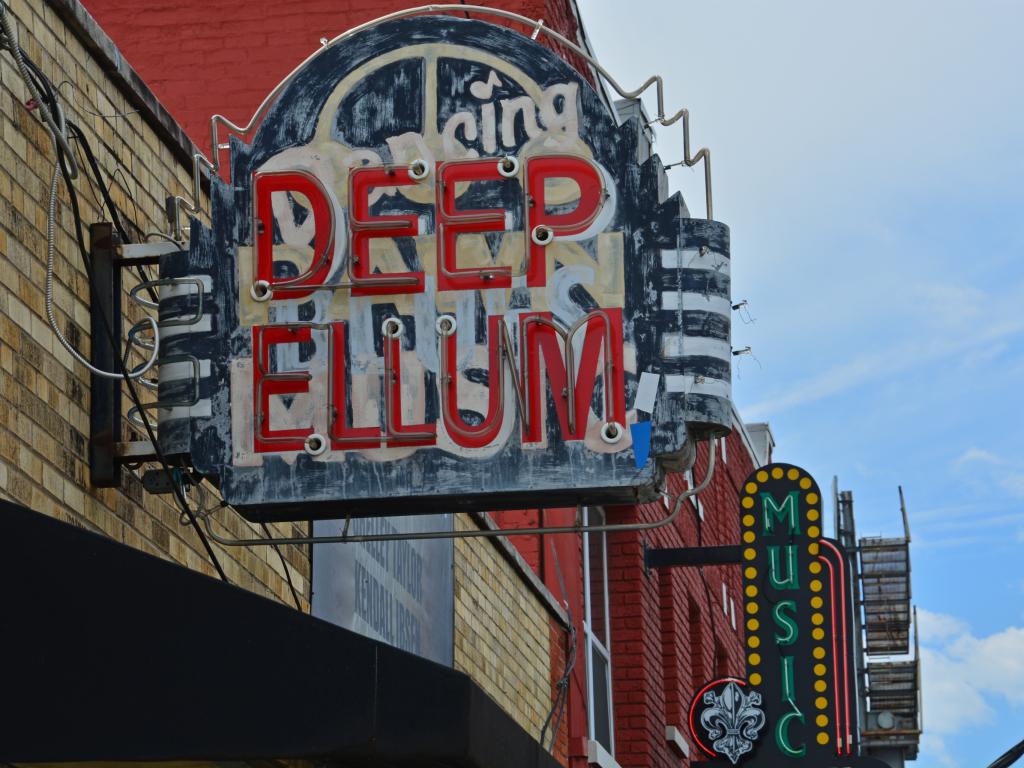 The Deep Ellum neighborhood with live music bars in Dallas, Texas