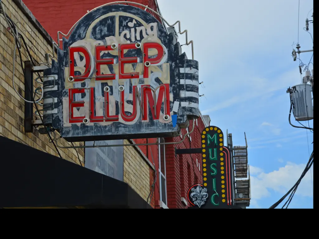 The Deep Ellum neighborhood with live music bars in Dallas, Texas