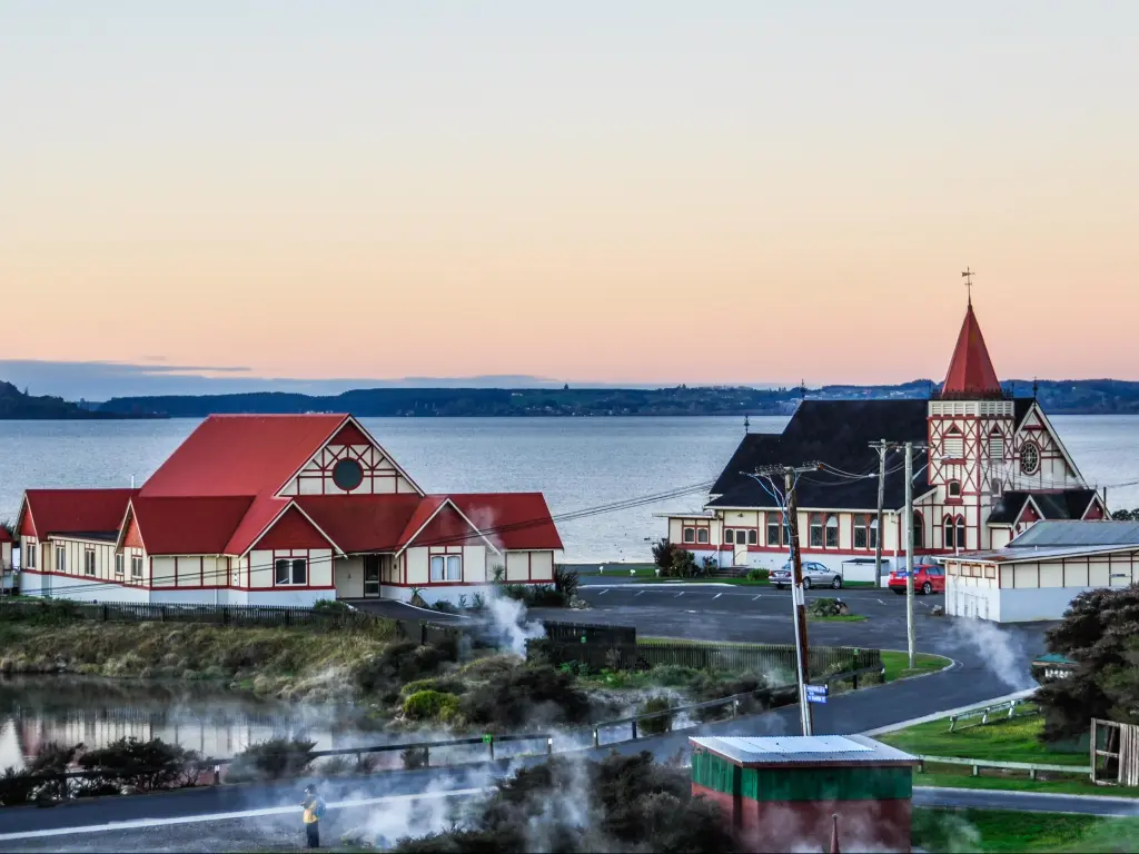 Sunset in the geothermal city of Rotorua, New Zealand