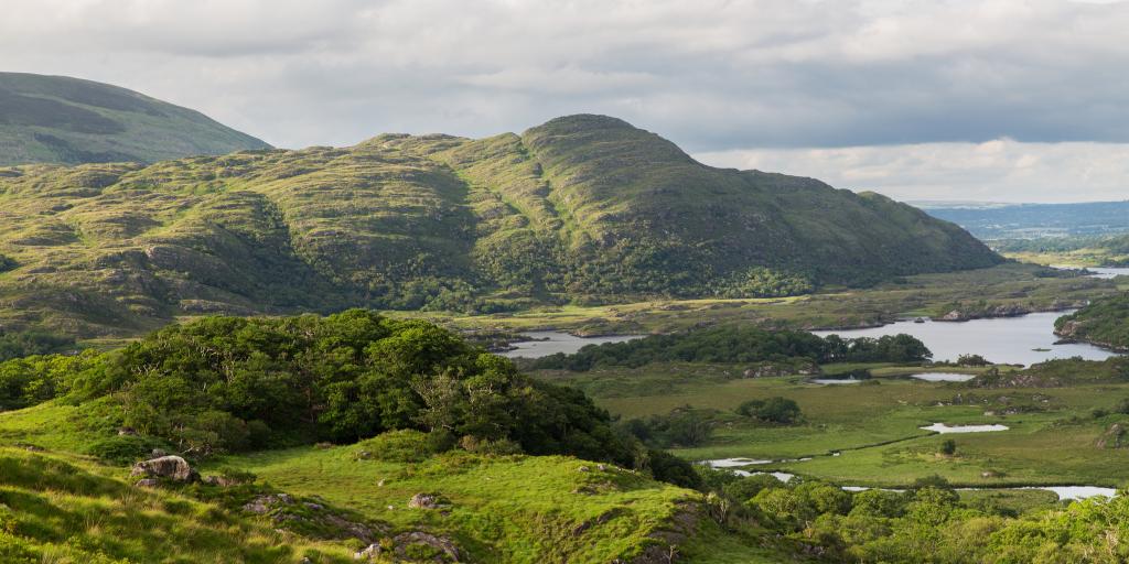 The beautiful green hills of Killarney National Park in Ireland