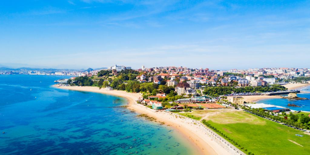 An aerial view of Santander beach in Spain's Cantabria region