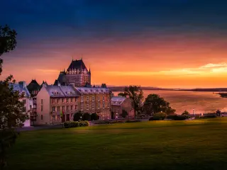 Old Quebec City, Canada taken at Frontenac Castle in Old Quebec City in the beautiful sunrise light.
