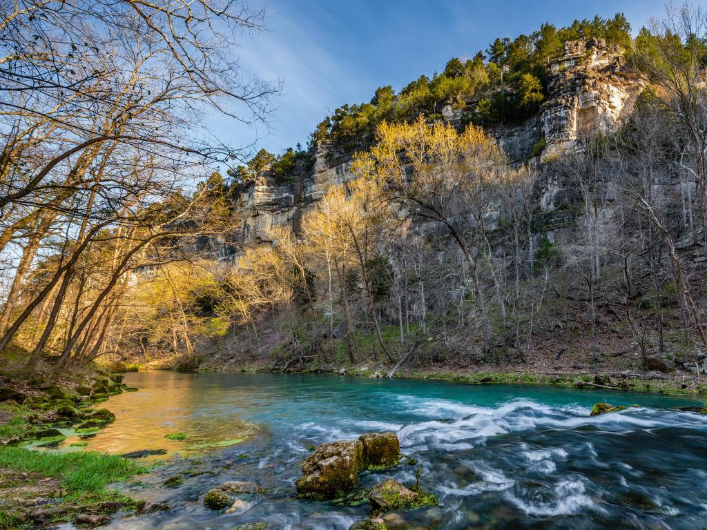 Water babbling through a rugged gorge in Ha Ha Tonka State Park, Missouri