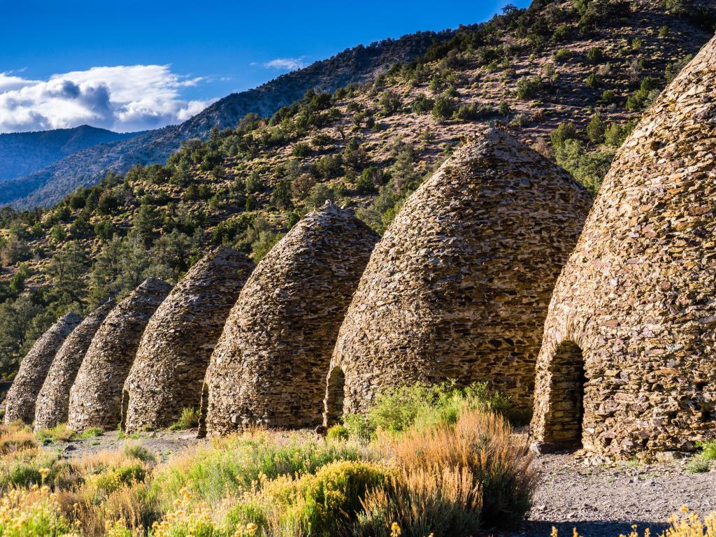 Beehive shaped nineteenth century stone built Wildrose Charcoal Kilns, Death Valley National Park