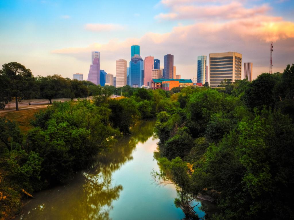 Sunset across Houston Skyline