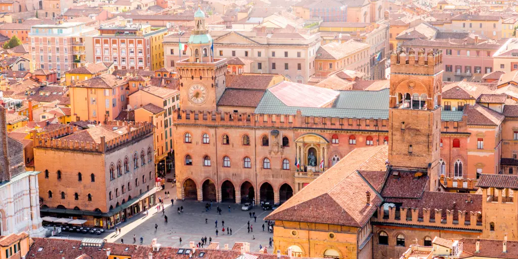 Aerial view of Maggiore town square in Bologna, Italy