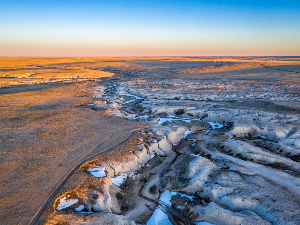 Pawnee National Grassland in Northern Colorado, early spring scenery, aerial view