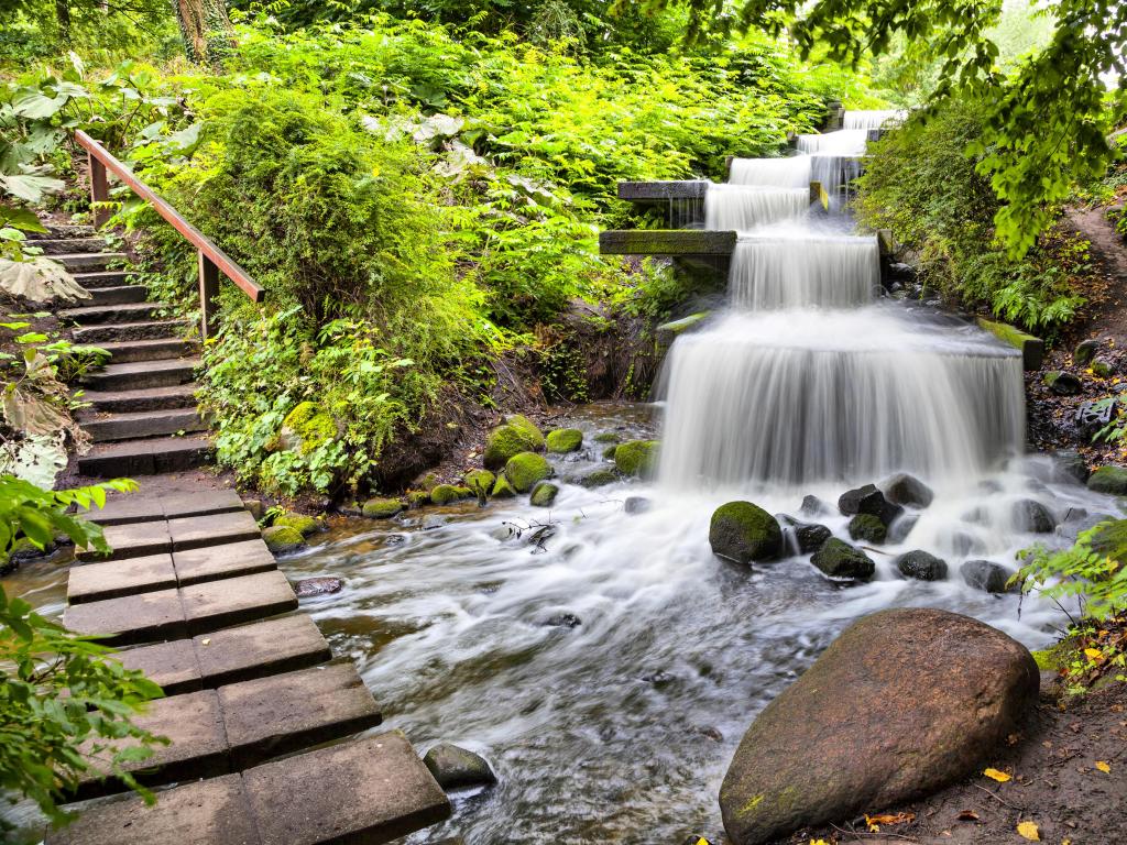 Cascade waterfall in Planten un Blomen park in Hamburg, Germany