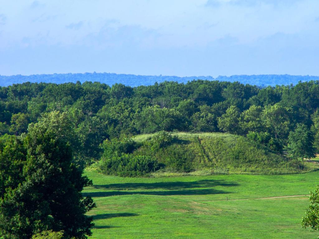 Archeological structure at Cahokia Mounds State Historic Site, location of a pre-Columbian Native American city in Illinois directly across the Mississippi River from modern St. Louis, Missouri