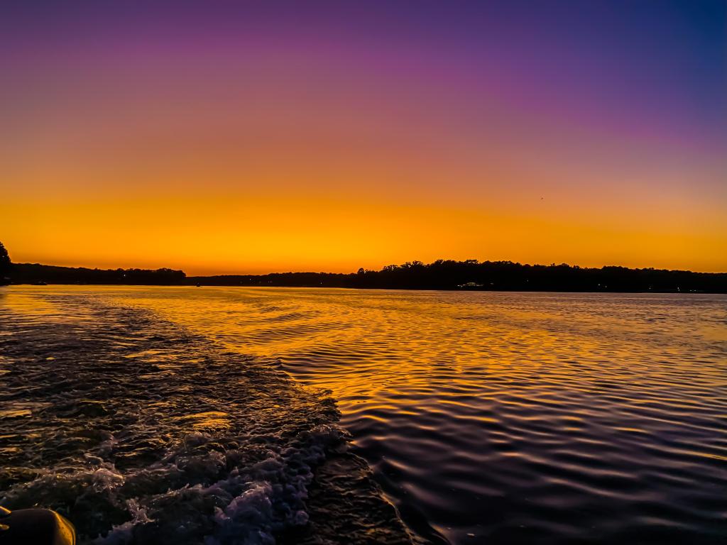 Land Between the Lakes, Kentucky, USA at sunset with a stunning view of the lake.