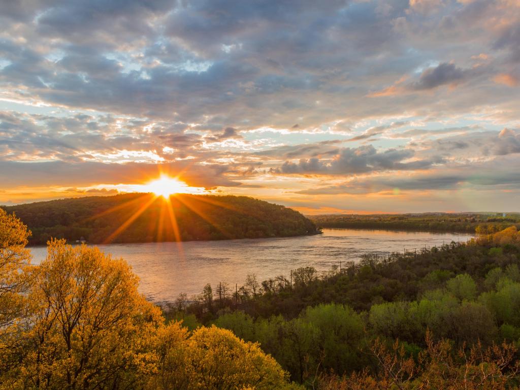 Sunset at breezyview overlook in Columbia Pennsylvania, overlooking the susquehanna river