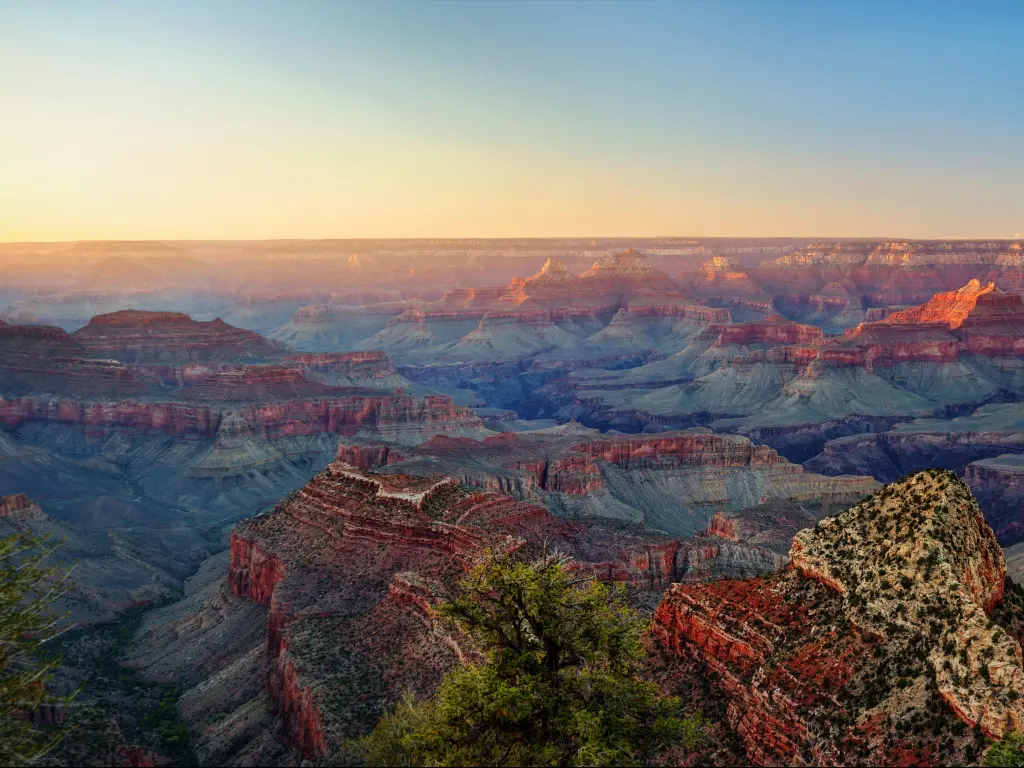 Grand Canyon, Arizona, USA taken at sunset overlooking the canyons and valleys below.