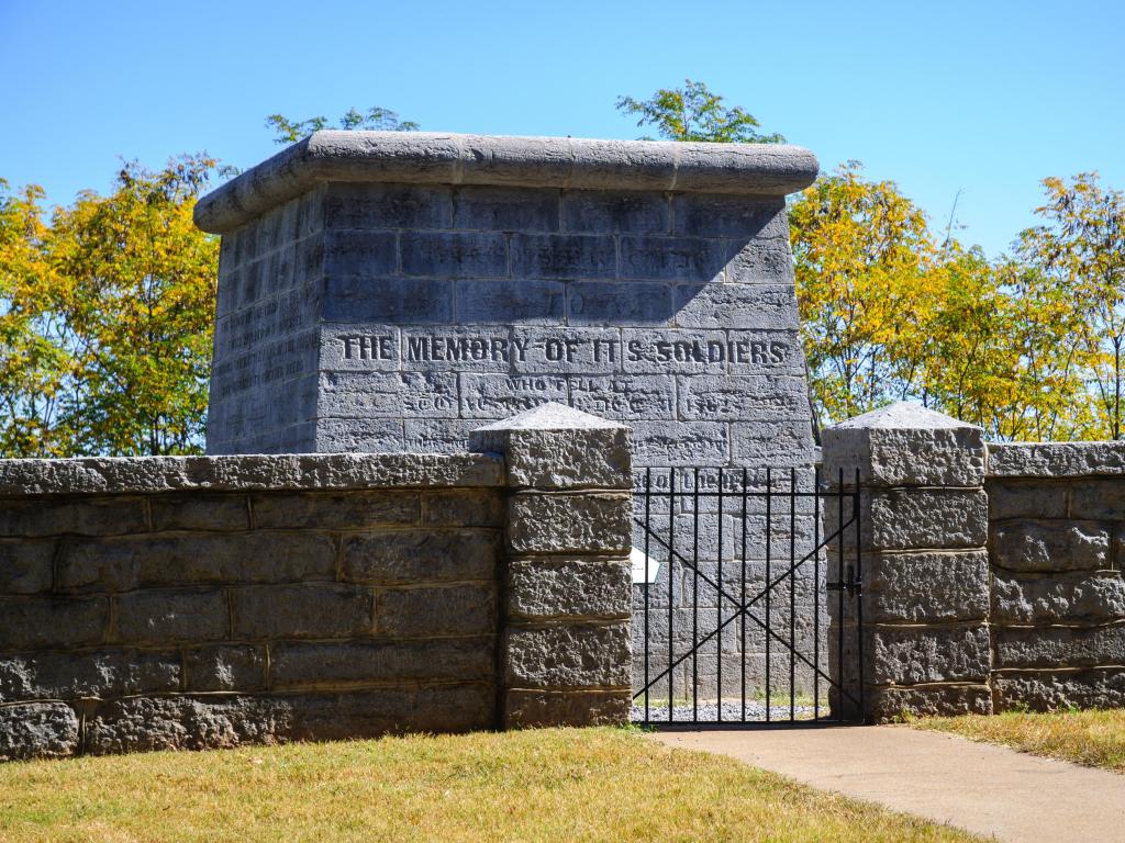 Stones River National Battlefield entrance on a sunny day.