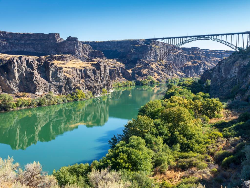 Perrine Bridge over Snake River at Twin Falls, Idaho, USA on a sunny clear day.