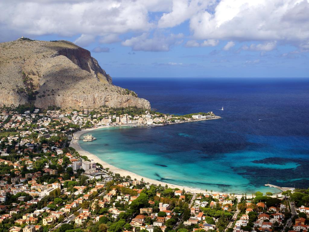 Mondello Beach - Palermo, Sicily, Italy on a sunny day.