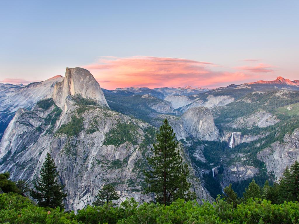 Valley of the Yosemite National Park, California, USA at sunset.