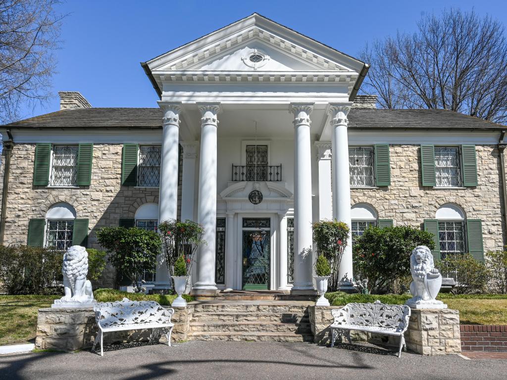 Graceland in Memphis. The mansion was built in 1939 but later bought by Elvis Presley who lived here from 1957 – 1977.