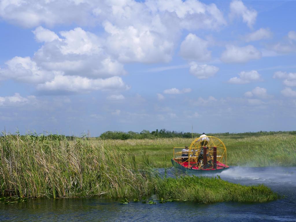 Airboat on the water in the everglades at Big Cypress National Preserve