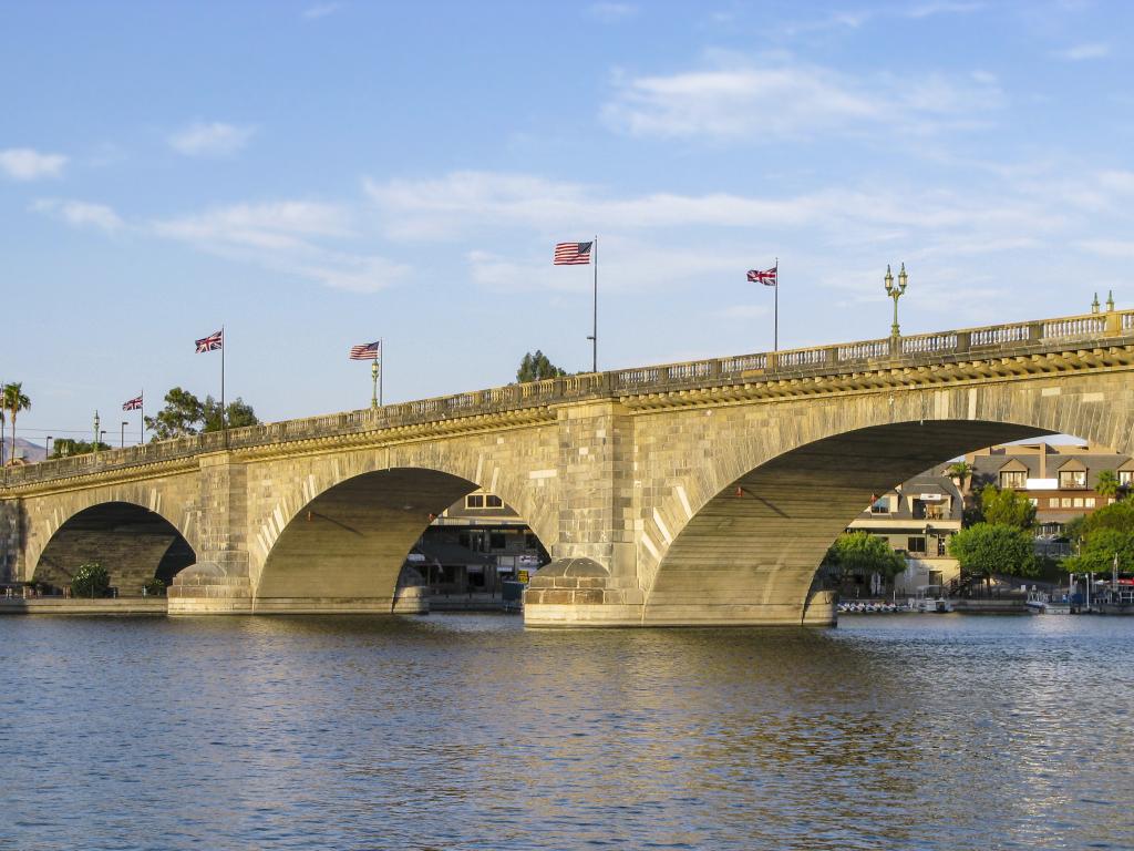 Old London Bridge across a canal in Lake Havasu City, Arizona.