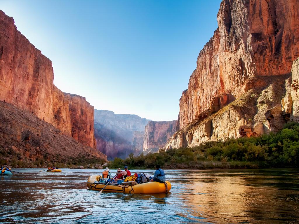 Rafting on The Colorado River in the Gran Canyon at sunrise