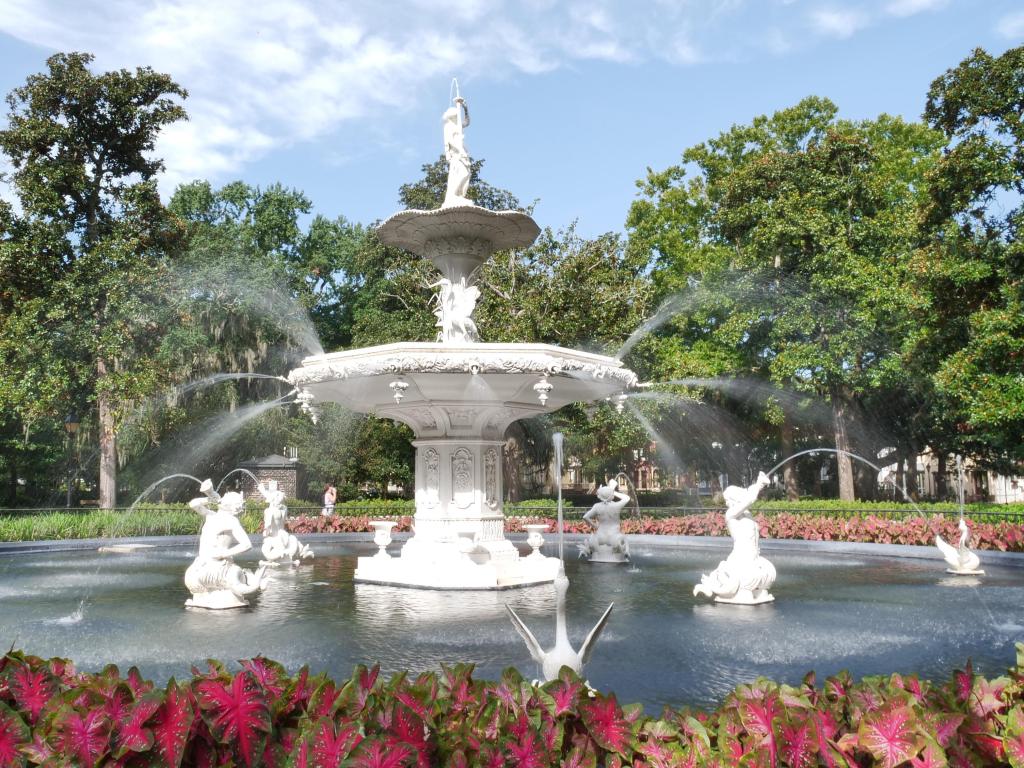 Famous beautiful Forsyth Park fountain, located on the north end.