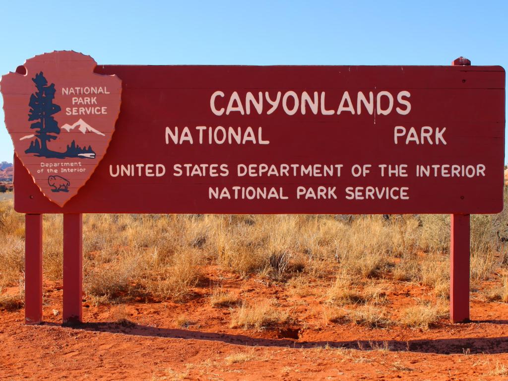 Wooden Entrance Sign to Canyonlands National Park of Utah